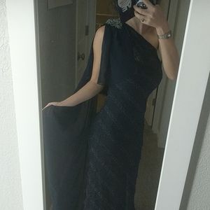 Navy One Shoulder Evening Gown